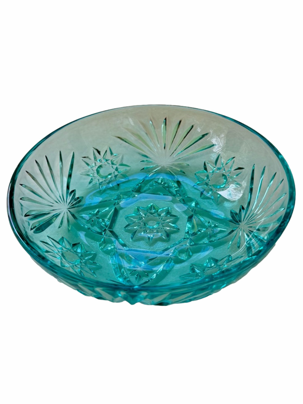 Anchor Hocking Vintage Early American Prescut Aquamarine Blue Glass Bowl Star